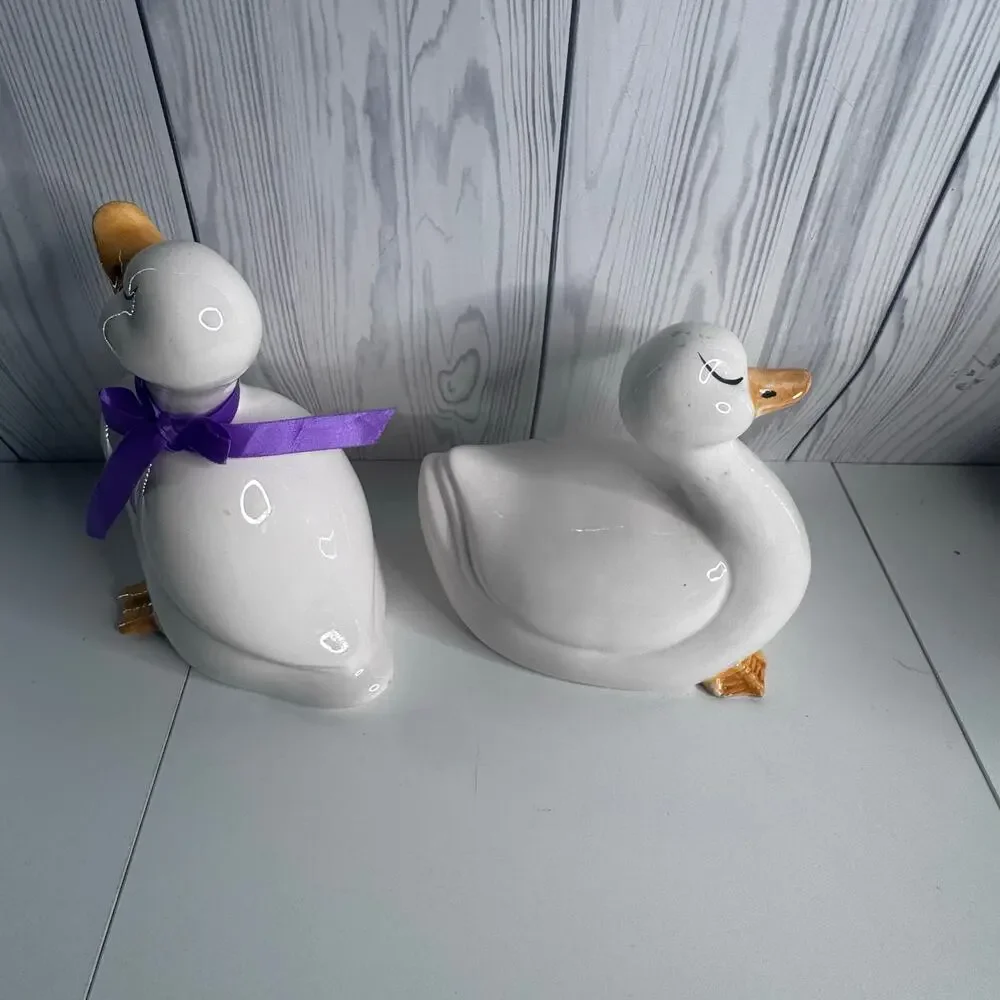 Vintage Set of 2 Porcelain Duck Figurines 1980s Buena Park USA Country Decor USA